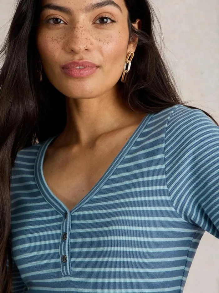 Women HALLEY RIB STRIPE HENLEY Blue Multi White Stuff Tops and Tees Women HALLEY RIB STRIPE HENLEY Blue Multi White Stuff Tops and Tees
