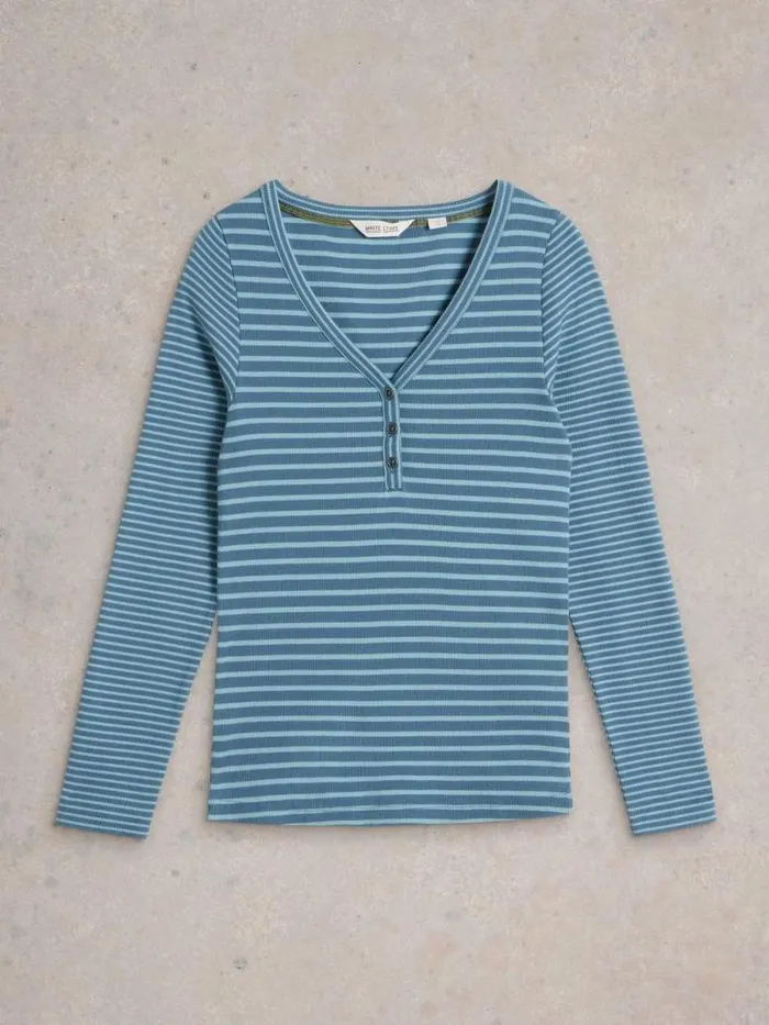 Women HALLEY RIB STRIPE HENLEY Blue Multi White Stuff Tops and Tees Women HALLEY RIB STRIPE HENLEY Blue Multi White Stuff Tops and Tees