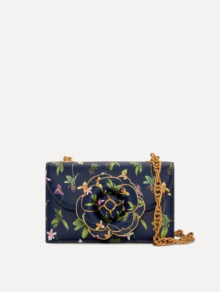 Women Handbags Oscar De La Renta Orchid Printed TRO Bag Navy
