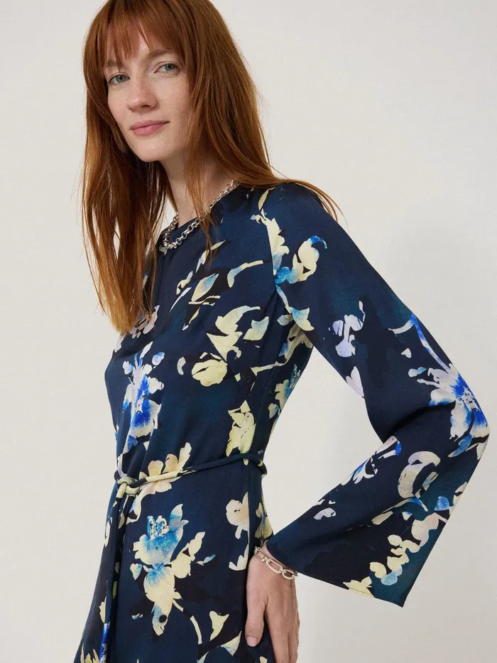 Women Hidden Floral Satin Dress Navy Jigsaw Dresses and Jumpsuits