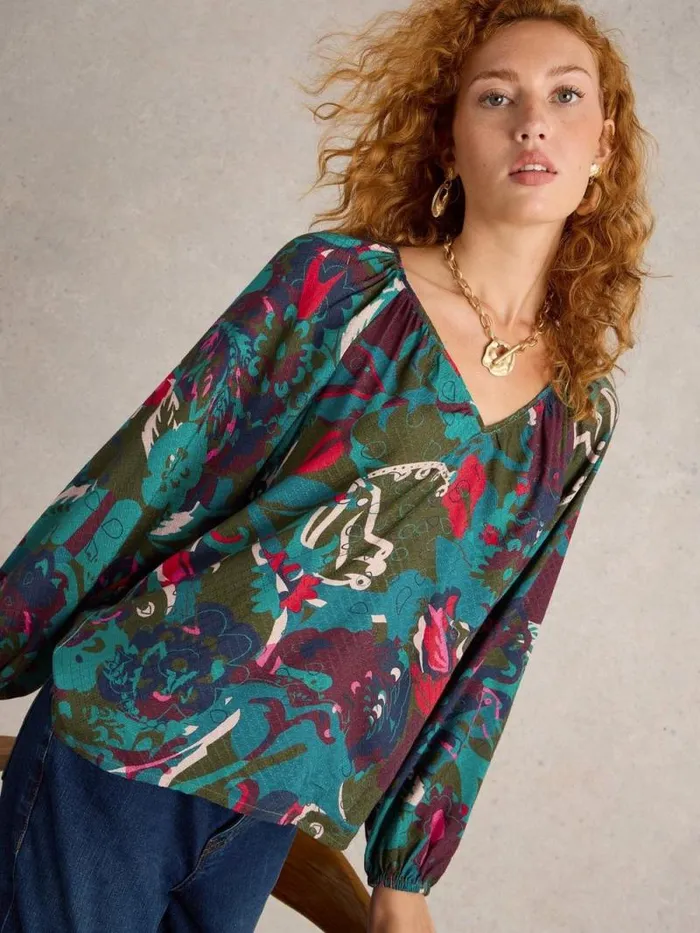 Women Imogen Long Sleeve Top Green Print White Stuff Tops and Tees Women Imogen Long Sleeve Top Green Print White Stuff Tops and Tees