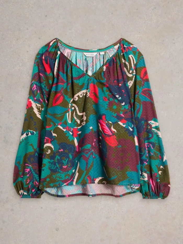 Women Imogen Long Sleeve Top Green Print White Stuff Tops and Tees Women Imogen Long Sleeve Top Green Print White Stuff Tops and Tees