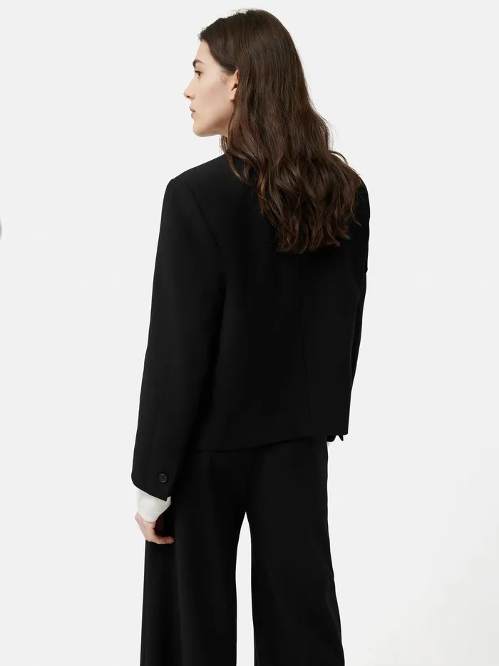 Women Italian Modern Crepe Short Jacket Black Jigsaw Coats and Jackets