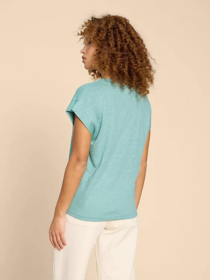 Women IVY V NECK LINEN TEE Mid Teal White Stuff Tops and Tees Women IVY V NECK LINEN TEE Mid Teal White Stuff Tops and Tees