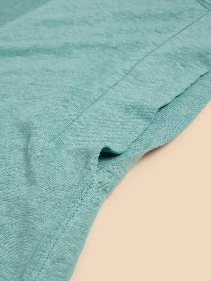 Women IVY V NECK LINEN TEE Mid Teal White Stuff Tops and Tees Women IVY V NECK LINEN TEE Mid Teal White Stuff Tops and Tees