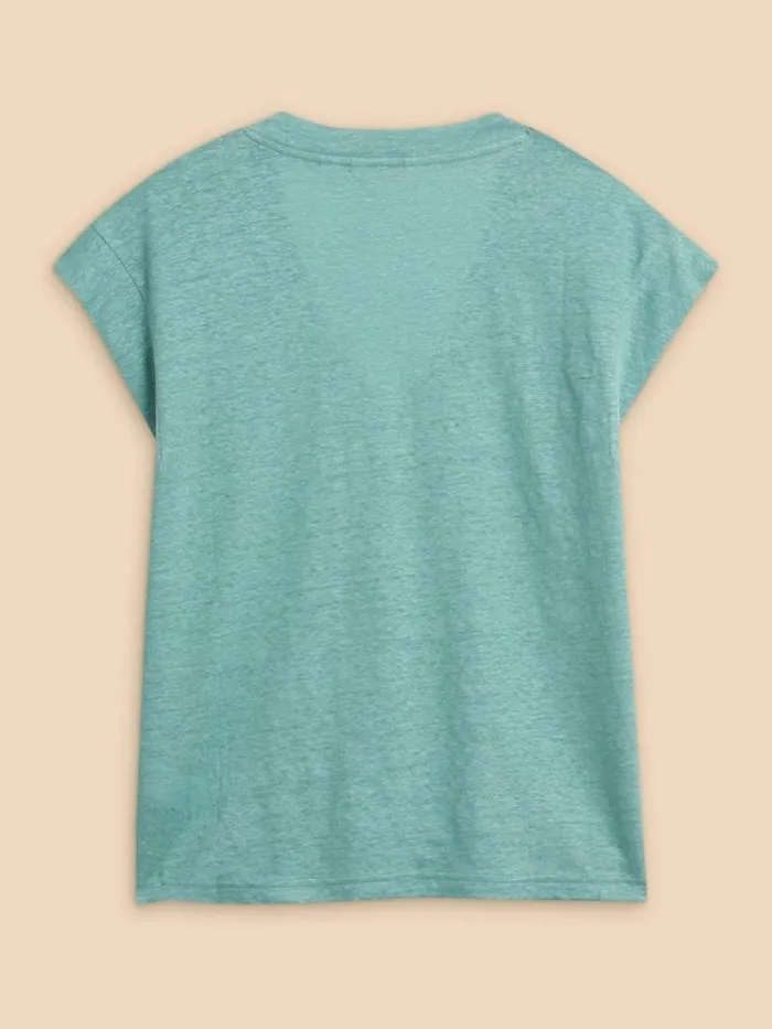 Women IVY V NECK LINEN TEE Mid Teal White Stuff Tops and Tees Women IVY V NECK LINEN TEE Mid Teal White Stuff Tops and Tees