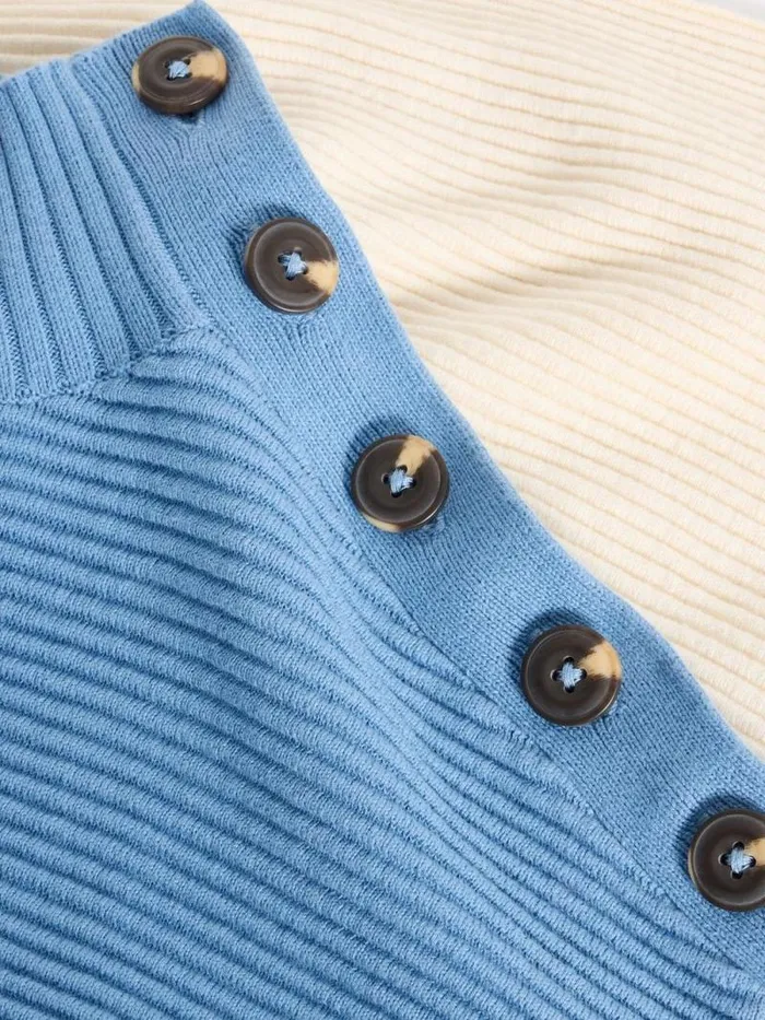 Women JANA BUTTON HIGH NECK JUMPER Blue Multi White Stuff Knitwear Women JANA BUTTON HIGH NECK JUMPER Blue Multi White Stuff Knitwear