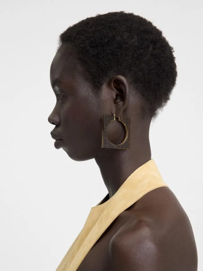 Women Jewellery JACQUEMUS The Rond Carr Hoops Earrings Gold Brown Women Jewellery JACQUEMUS The Rond Carr Hoops Earrings Gold Brown