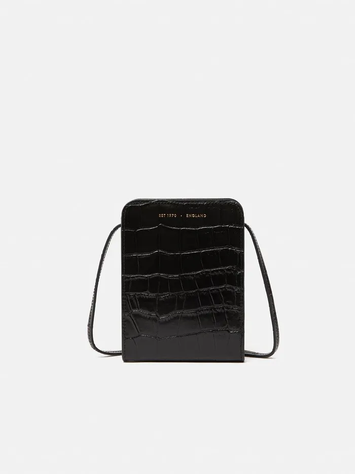 Women Leather Crossbody Phone Bag Black Jigsaw Bags