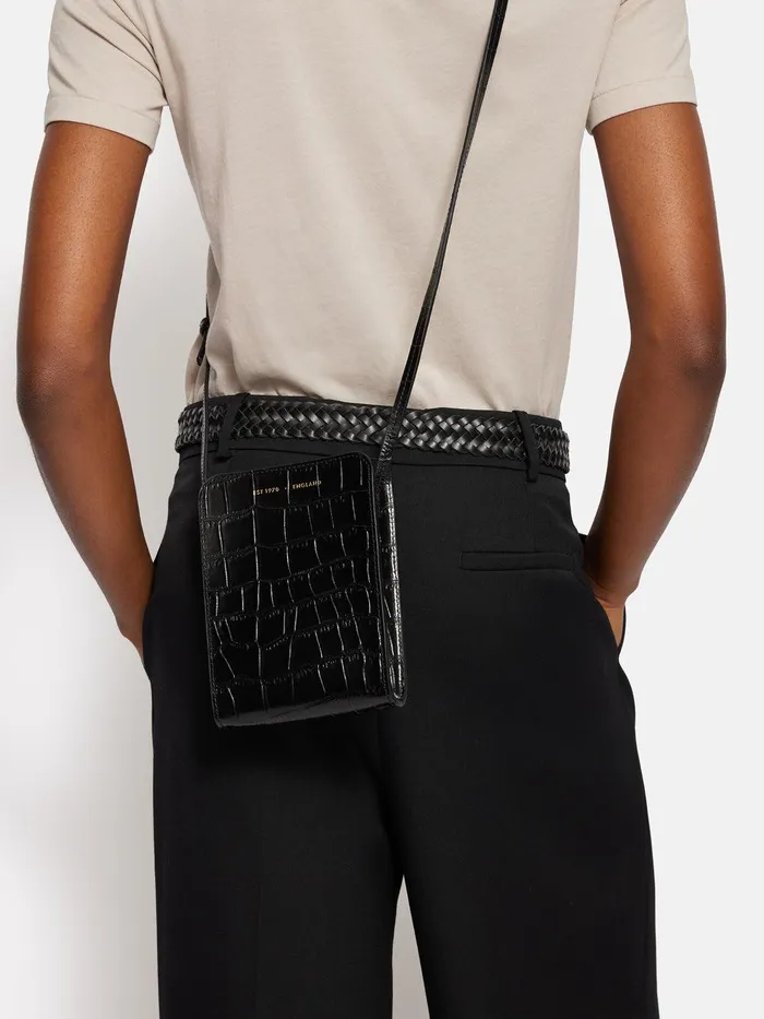 Women Leather Crossbody Phone Bag Black Jigsaw Bags