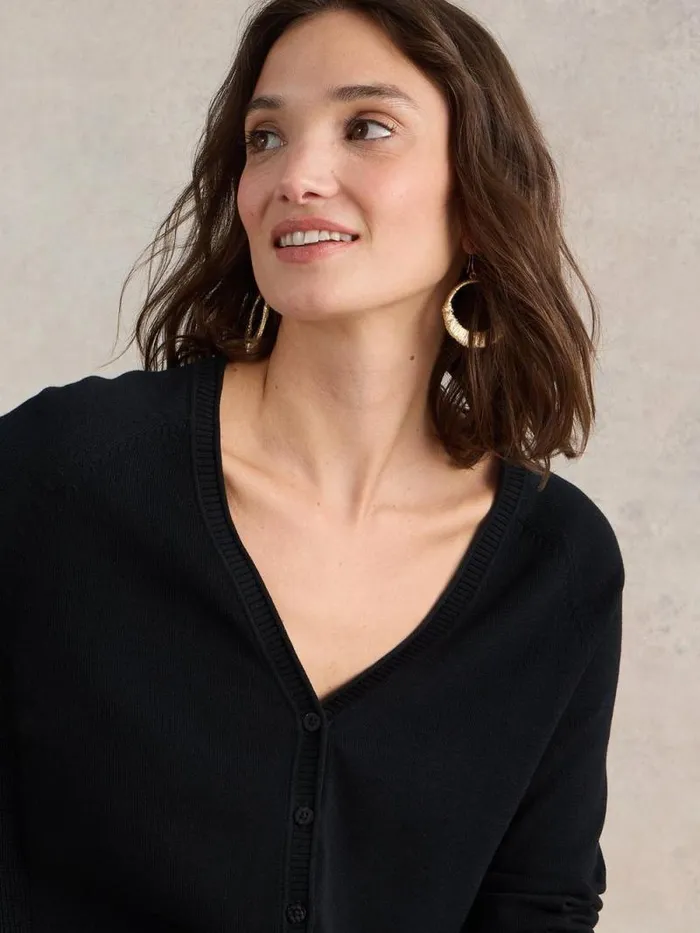 Women LUNA V NECK CARDI Pure Black White Stuff Knitwear