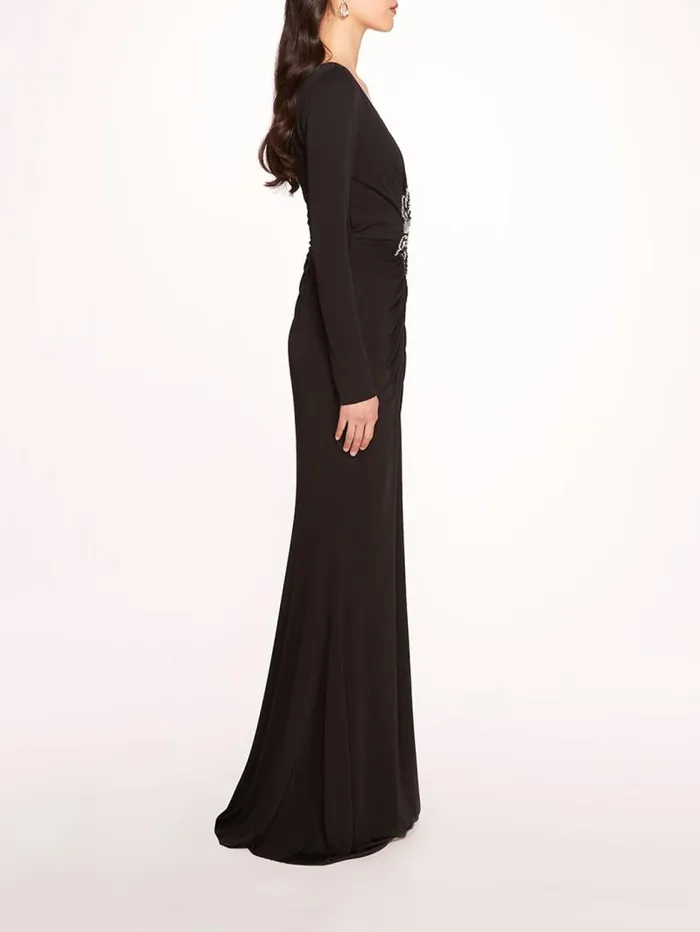 Women Marchesa Marchesa Notte Matte Ruched Gown Black