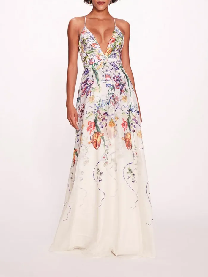 Women Marchesa Marchesa Notte Ribbons Gown Ivory Multi