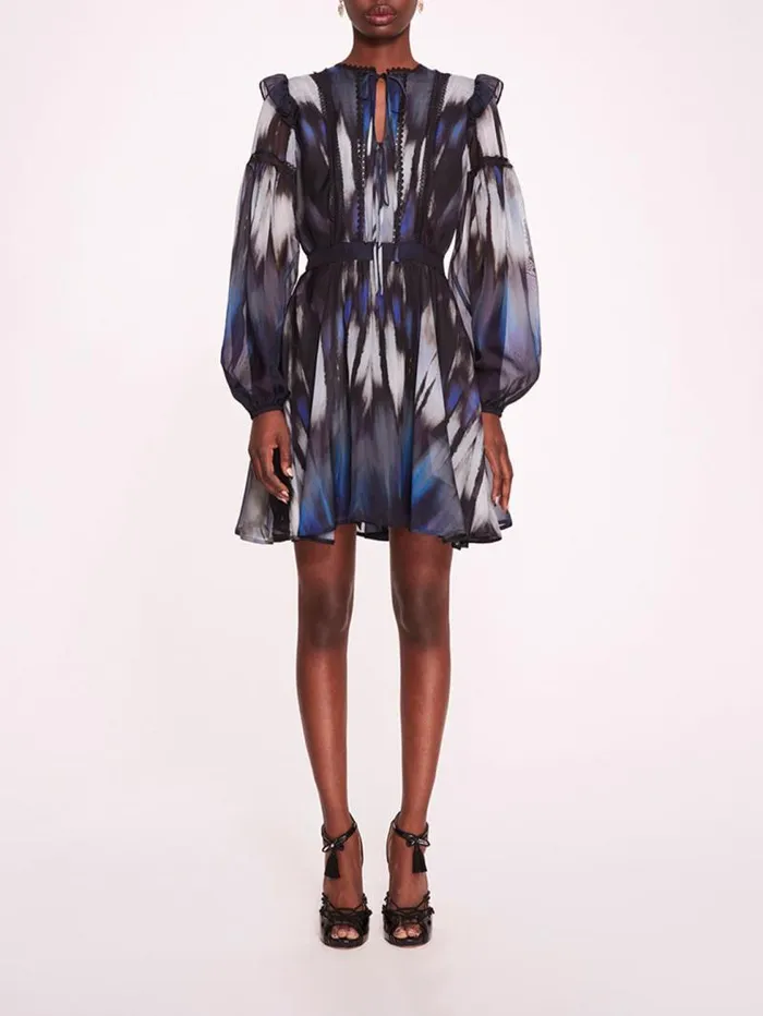 Women Marchesa Marchesa Rosa Abstract Viscose Mini Dress Blue Multi