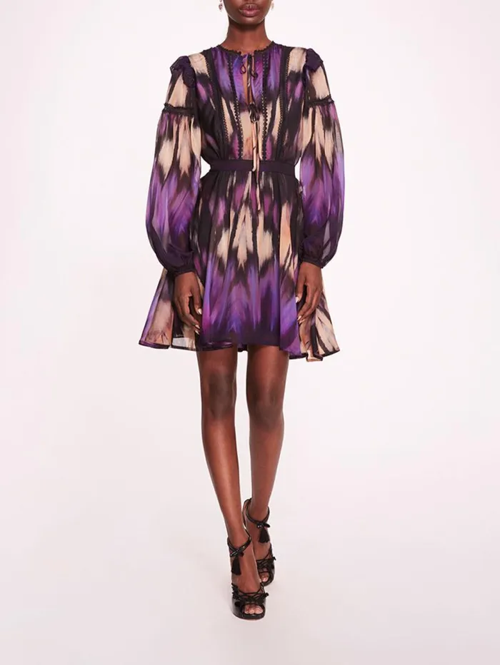 Women Marchesa Marchesa Rosa Abstract Viscose Mini Dress Purple Multi