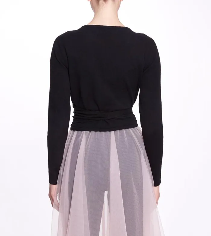 Women Marchesa Tops Anne Wrap Sweater Black
