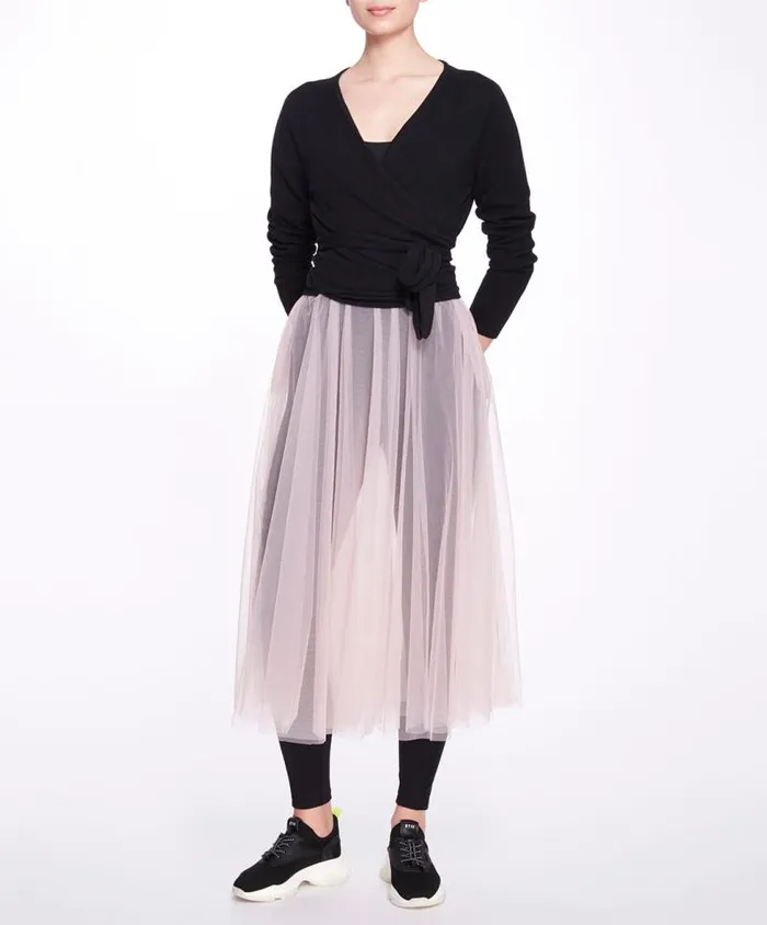 Women Marchesa Tops Anne Wrap Sweater Black