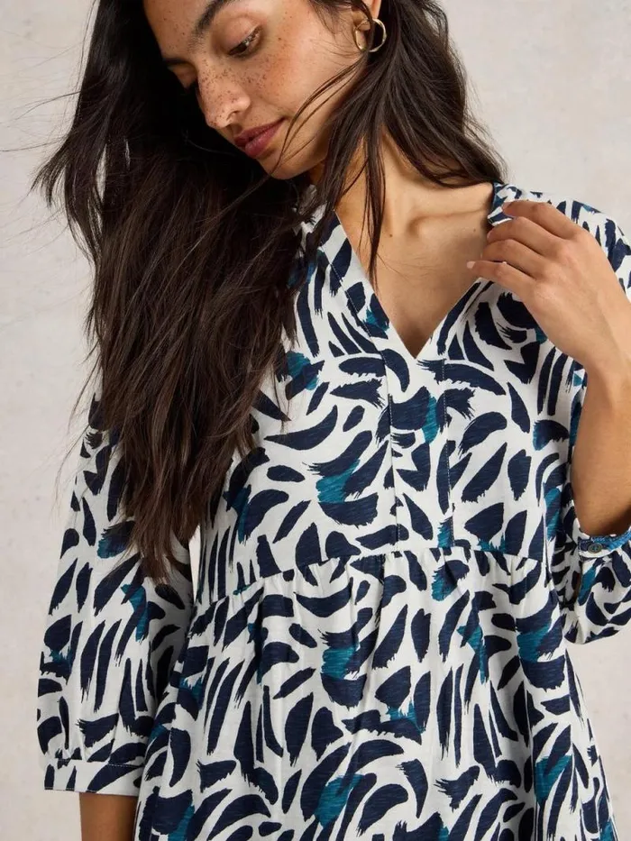 Women MARTA V NECK TUNIC Blue Print White Stuff Tunics Women MARTA V NECK TUNIC Blue Print White Stuff Tunics