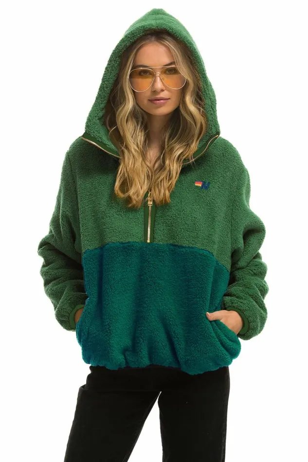 WomenMen Outerwear Aviator Nation TEDDY UNISEX HOODED HALF ZIP COLOR BLOCK JACKET 8211 GARDEN GREEN WomenMen Outerwear Aviator Nation TEDDY UNISEX HOODED HALF ZIP COLOR BLOCK JACKET 8211 GARDEN GREEN