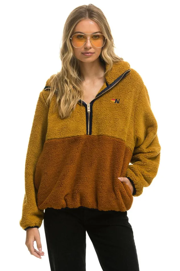 WomenMen Outerwear Aviator Nation TEDDY UNISEX HOODED HALF ZIP COLOR BLOCK JACKET 8211 HONEY WomenMen Outerwear Aviator Nation TEDDY UNISEX HOODED HALF ZIP COLOR BLOCK JACKET 8211 HONEY