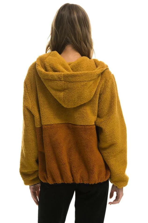 WomenMen Outerwear Aviator Nation TEDDY UNISEX HOODED HALF ZIP COLOR BLOCK JACKET 8211 HONEY WomenMen Outerwear Aviator Nation TEDDY UNISEX HOODED HALF ZIP COLOR BLOCK JACKET 8211 HONEY