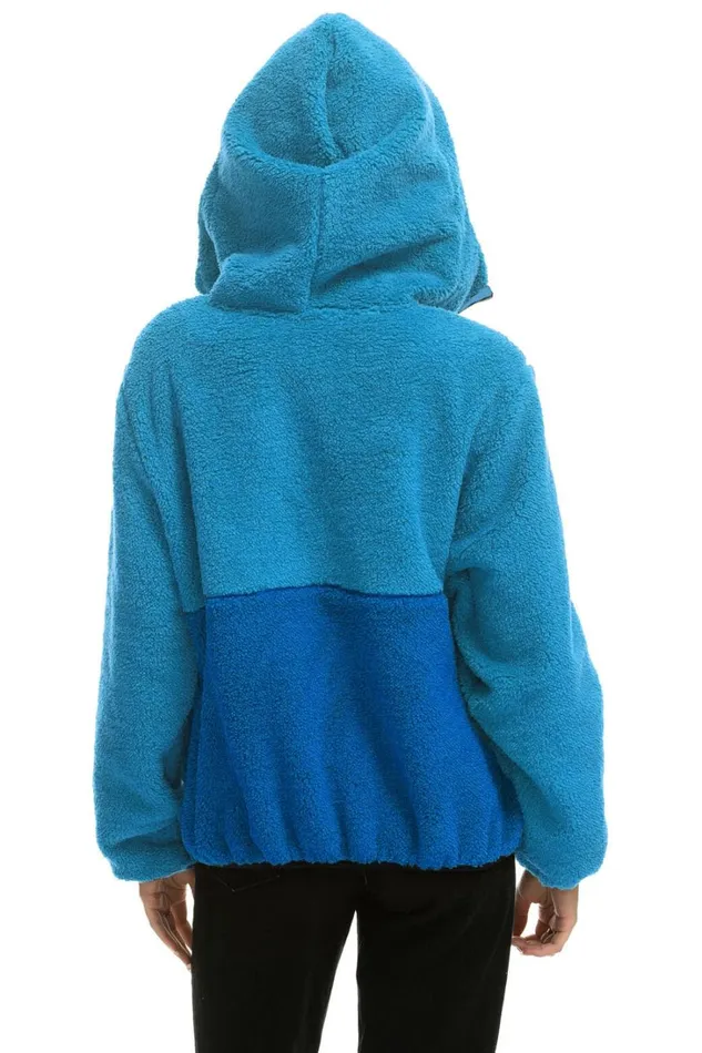 WomenMen Outerwear Aviator Nation TEDDY UNISEX HOODED HALF ZIP COLOR BLOCK JACKET 8211 OCEAN WomenMen Outerwear Aviator Nation TEDDY UNISEX HOODED HALF ZIP COLOR BLOCK JACKET 8211 OCEAN