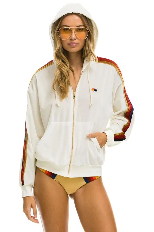 WomenMen Tops Aviator Nation CLASSIC VELVET RELAXED ZIP HOODIE 8211 WHITE