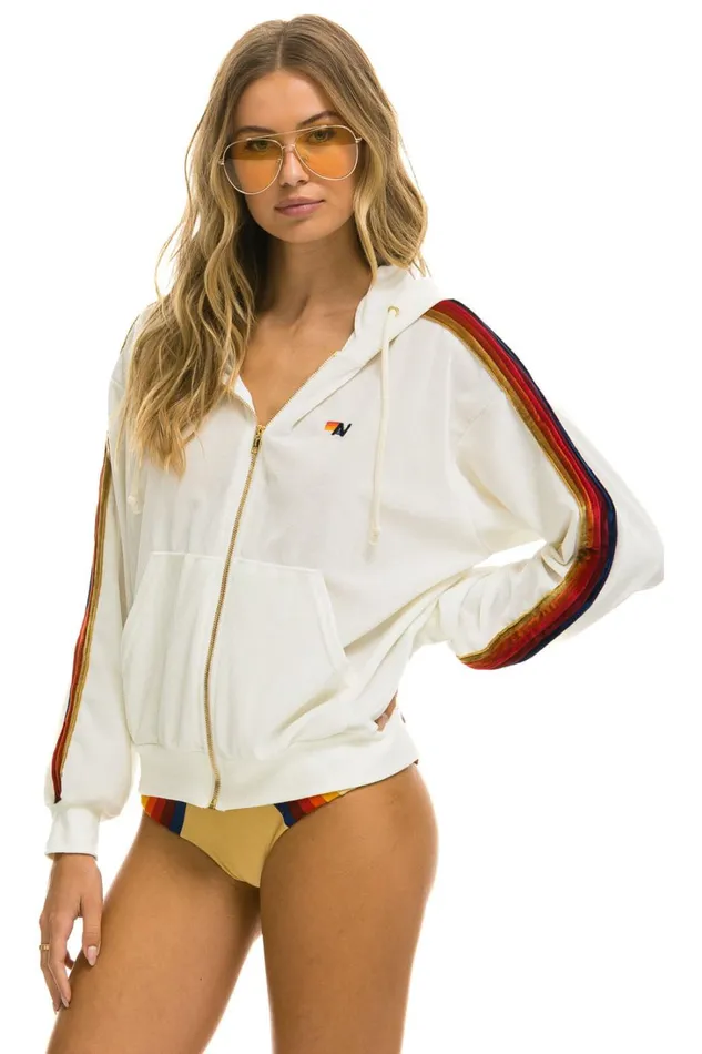 WomenMen Tops Aviator Nation CLASSIC VELVET RELAXED ZIP HOODIE 8211 WHITE WomenMen Tops Aviator Nation CLASSIC VELVET RELAXED ZIP HOODIE 8211 WHITE