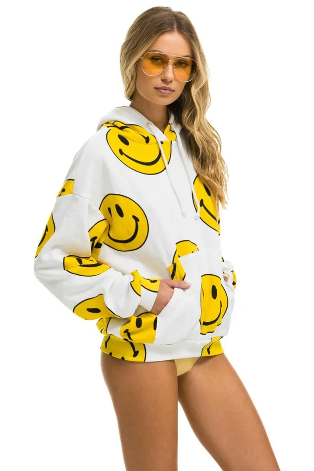 WomenMen Tops Aviator Nation SMILEY REPEAT RELAXED PULLOVER HOODIE 8211 WHITE WomenMen Tops Aviator Nation SMILEY REPEAT RELAXED PULLOVER HOODIE 8211 WHITE