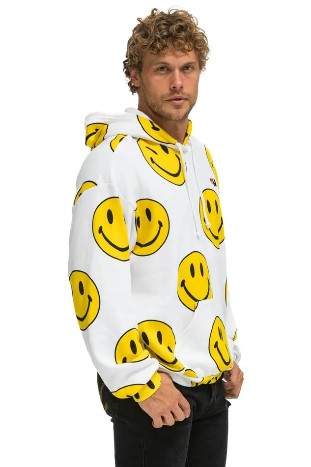 WomenMen Tops Aviator Nation SMILEY REPEAT RELAXED PULLOVER HOODIE 8211 WHITE WomenMen Tops Aviator Nation SMILEY REPEAT RELAXED PULLOVER HOODIE 8211 WHITE