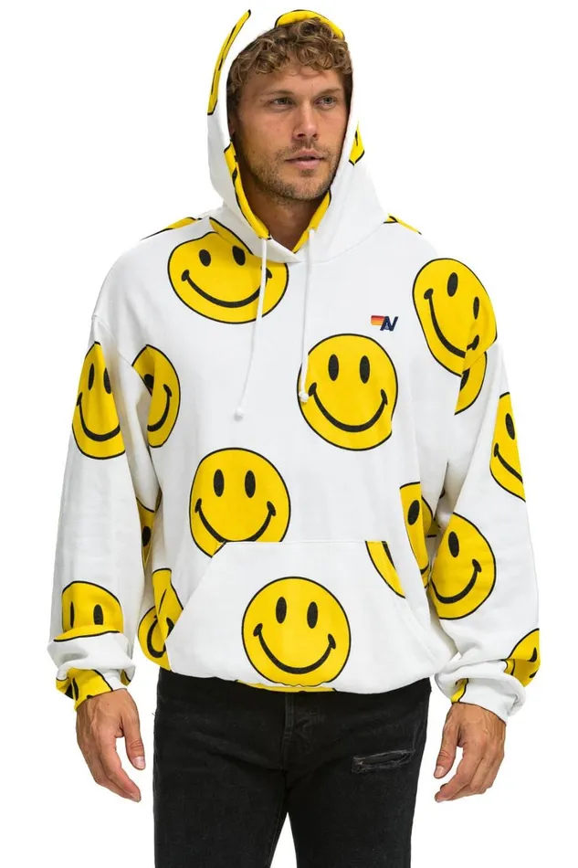 WomenMen Tops Aviator Nation SMILEY REPEAT RELAXED PULLOVER HOODIE 8211 WHITE WomenMen Tops Aviator Nation SMILEY REPEAT RELAXED PULLOVER HOODIE 8211 WHITE