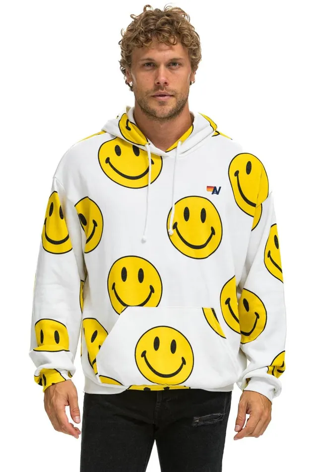 WomenMen Tops Aviator Nation SMILEY REPEAT RELAXED PULLOVER HOODIE 8211 WHITE WomenMen Tops Aviator Nation SMILEY REPEAT RELAXED PULLOVER HOODIE 8211 WHITE