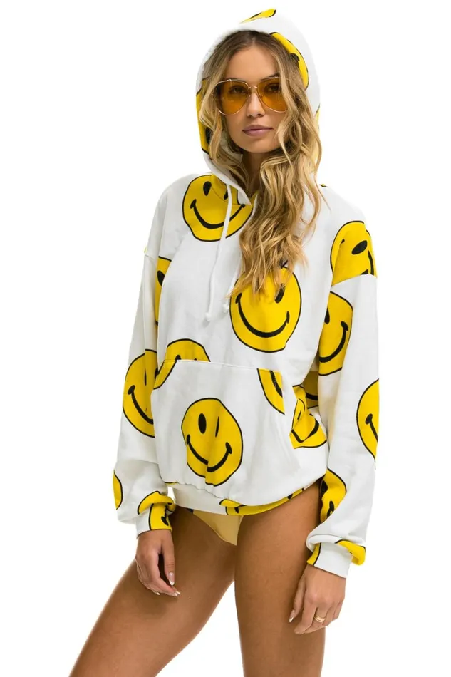 WomenMen Tops Aviator Nation SMILEY REPEAT RELAXED PULLOVER HOODIE 8211 WHITE WomenMen Tops Aviator Nation SMILEY REPEAT RELAXED PULLOVER HOODIE 8211 WHITE