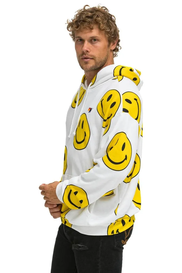WomenMen Tops Aviator Nation SMILEY REPEAT RELAXED PULLOVER HOODIE 8211 WHITE WomenMen Tops Aviator Nation SMILEY REPEAT RELAXED PULLOVER HOODIE 8211 WHITE