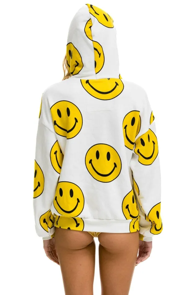 WomenMen Tops Aviator Nation SMILEY REPEAT RELAXED PULLOVER HOODIE 8211 WHITE WomenMen Tops Aviator Nation SMILEY REPEAT RELAXED PULLOVER HOODIE 8211 WHITE