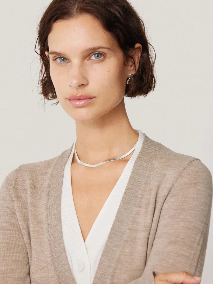 Women Merino Double Front Cardigan Stone Jigsaw Knitwear and Cashmere