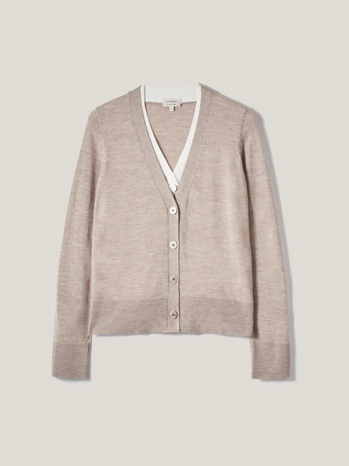 Women Merino Double Front Cardigan Stone Jigsaw Knitwear and Cashmere