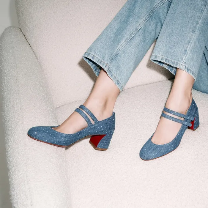 Women Miss Jane Plum Strass 55 Mm Mary Janes 8211 Denim And Strass 8211 Denim Christian Louboutin Pumps Women Miss Jane Plum Strass 55 Mm Mary Janes 8211 Denim And Strass 8211 Denim Christian Louboutin Pumps