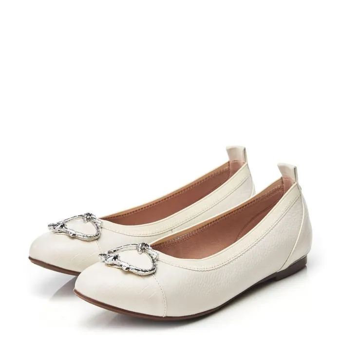Women Moda In Pelle Flat And Ballerina Shoes Fairy Off White Leather