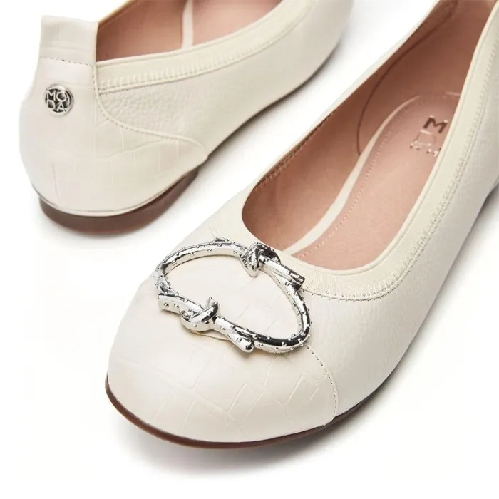 Women Moda In Pelle Flat And Ballerina Shoes Fairy Off White Leather