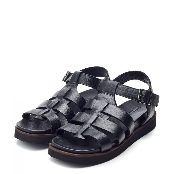 Women Moda In Pelle Flatform Sandals Shoon Sh Shipshape Black Leather