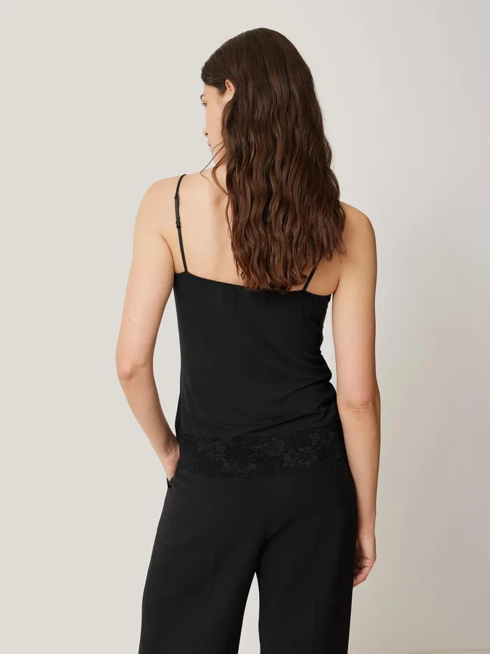 Women Modal Lace Vest Black Jigsaw Shirts and Tops