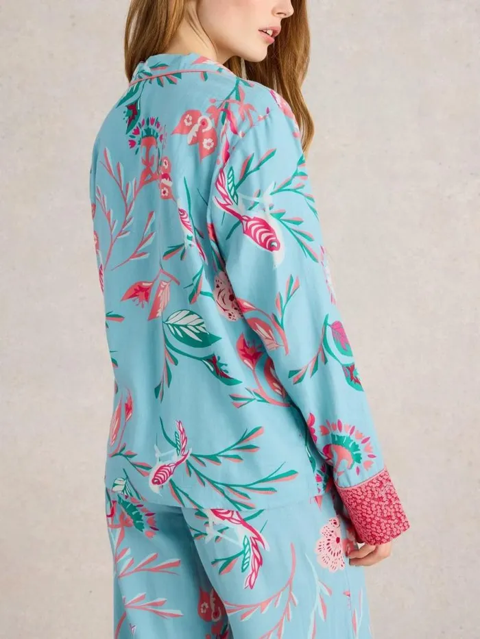 Women Nina Organic PJ Shirt Blue Print White Stuff Nightwear