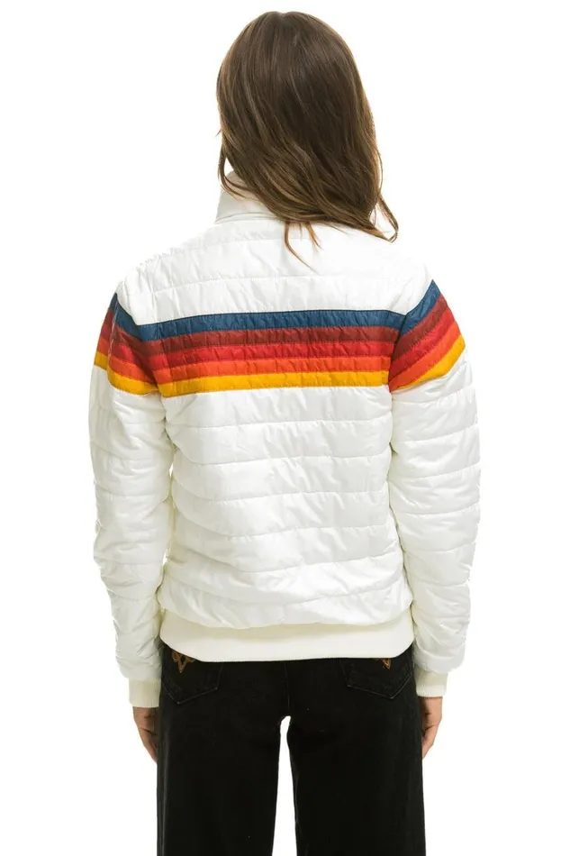 Women Outerwear Aviator Nation 5 STRIPE RAINBOW SLEEVE JACKET 8211 WHITE GLOSSY Women Outerwear Aviator Nation 5 STRIPE RAINBOW SLEEVE JACKET 8211 WHITE GLOSSY