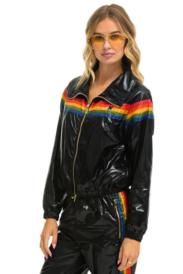 Women Outerwear Aviator Nation 5 STRIPE WINDBREAKER 8211 BLACK GLOSSY Women Outerwear Aviator Nation 5 STRIPE WINDBREAKER 8211 BLACK GLOSSY