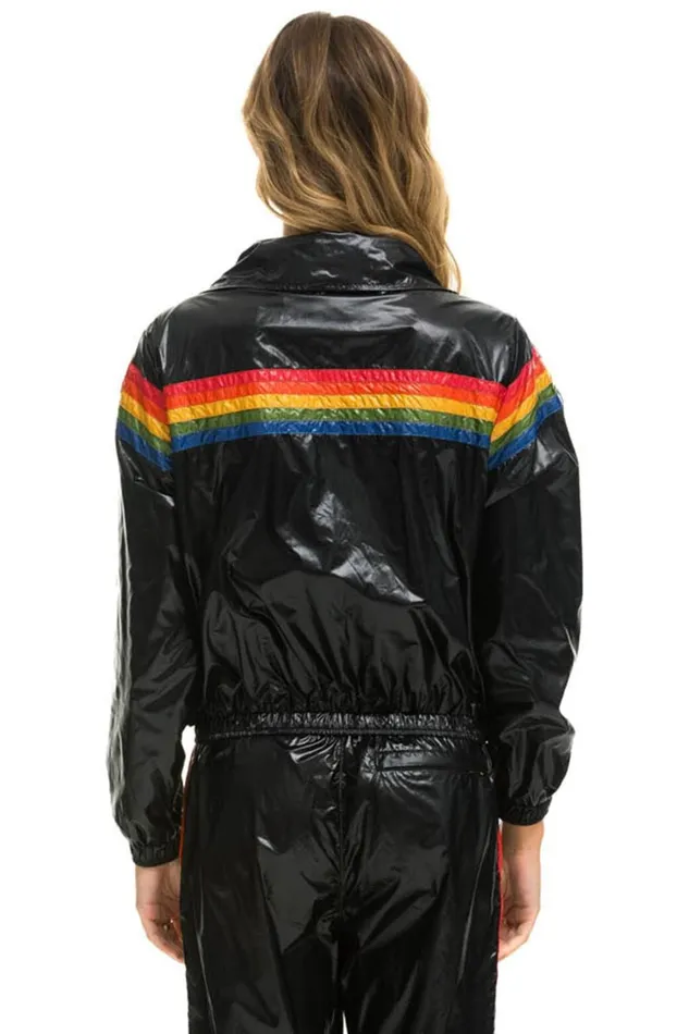 Women Outerwear Aviator Nation 5 STRIPE WINDBREAKER 8211 BLACK GLOSSY Women Outerwear Aviator Nation 5 STRIPE WINDBREAKER 8211 BLACK GLOSSY