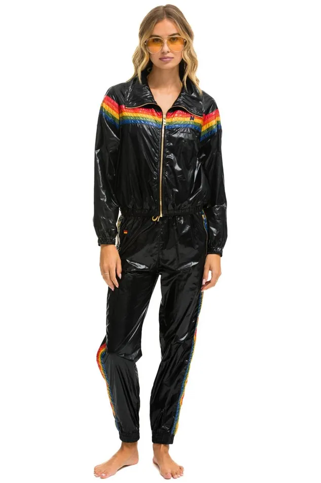 Women Outerwear Aviator Nation 5 STRIPE WINDBREAKER 8211 BLACK GLOSSY Women Outerwear Aviator Nation 5 STRIPE WINDBREAKER 8211 BLACK GLOSSY