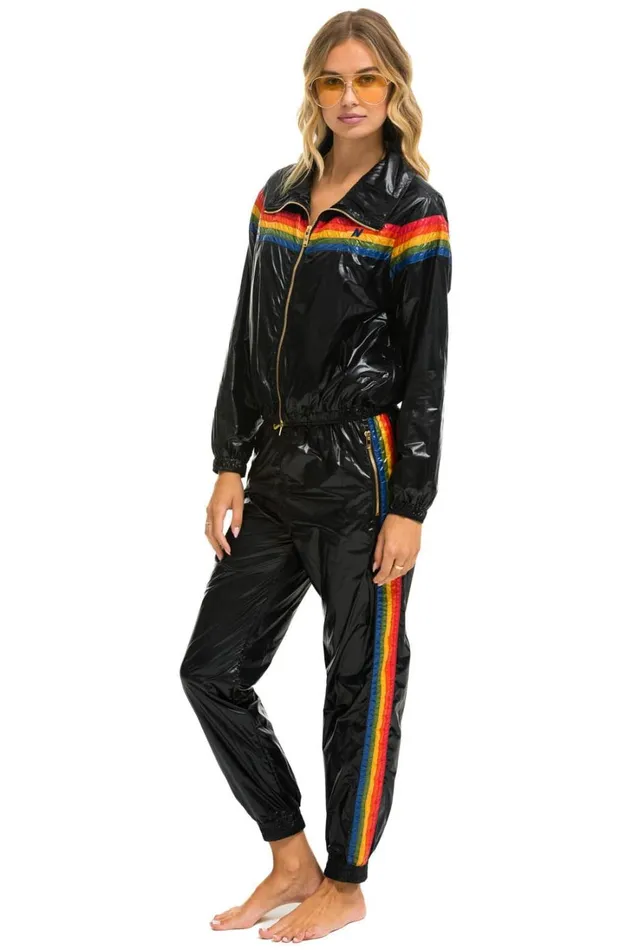 Women Outerwear Aviator Nation 5 STRIPE WINDBREAKER 8211 BLACK GLOSSY Women Outerwear Aviator Nation 5 STRIPE WINDBREAKER 8211 BLACK GLOSSY