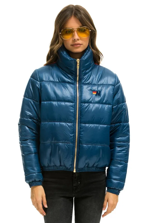 Women Outerwear Aviator Nation SUNBURST APRES PUFFER JACKET 8211 GLOSSY DEEP BLUE Women Outerwear Aviator Nation SUNBURST APRES PUFFER JACKET 8211 GLOSSY DEEP BLUE