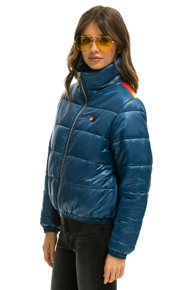 Women Outerwear Aviator Nation SUNBURST APRES PUFFER JACKET 8211 GLOSSY DEEP BLUE Women Outerwear Aviator Nation SUNBURST APRES PUFFER JACKET 8211 GLOSSY DEEP BLUE